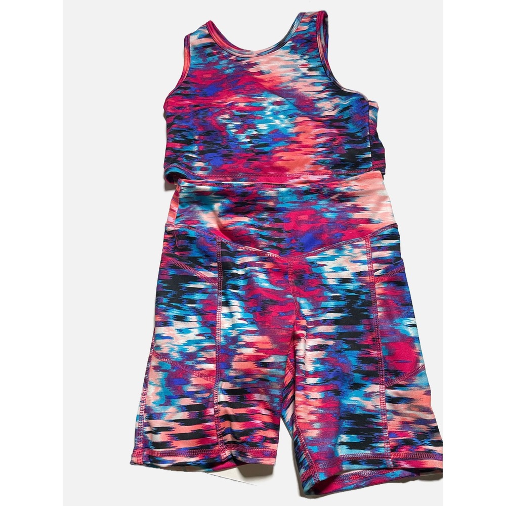 Member's Mark Active Set Kids M 7/8 Pink Blue Fuchsia Blast Shorts Sports Top
